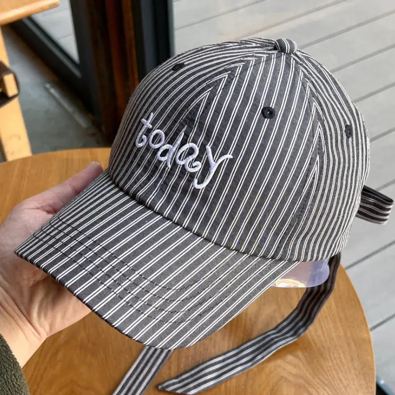 Korean Version Embroidered Letter Striped Baseball Cap
