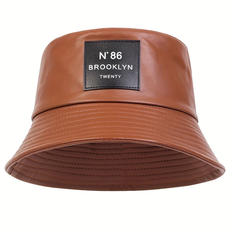 Unisex N86 Label Personality Pu Leather Bucket Hats