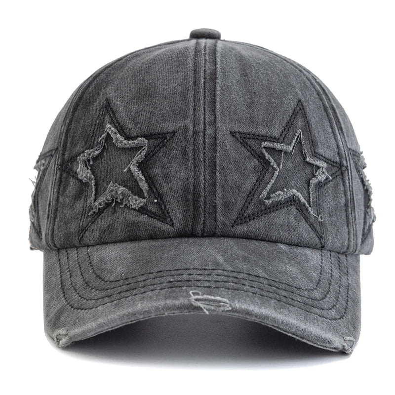 New Women's Five Pointed Star Design Washed Cotton Baseball Cap