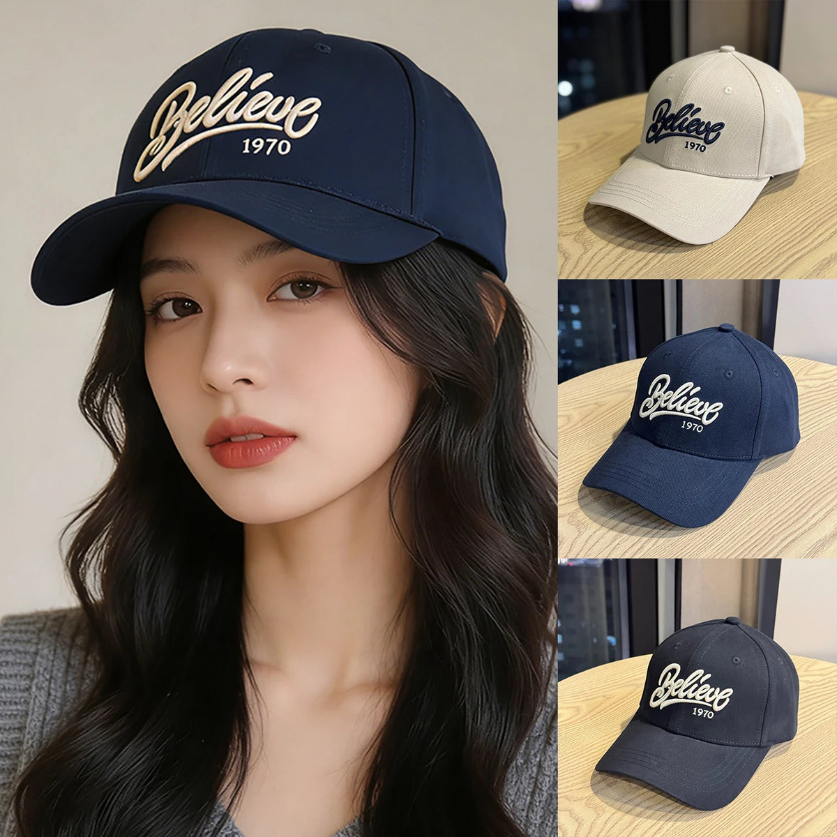Men Women Cotton Solid Color Adjustable Sunshade Duckbill Cap