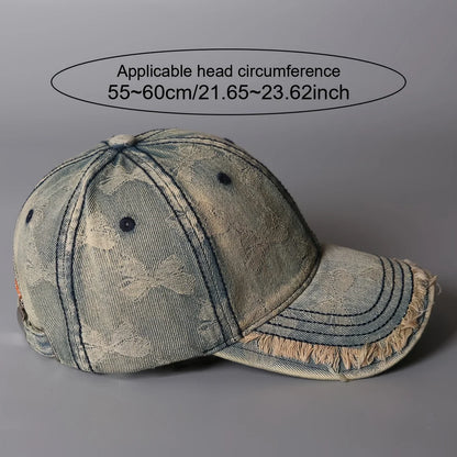 Retro Butterfly Jacquard Distressed Frayed Soft-Top Baseball Cap