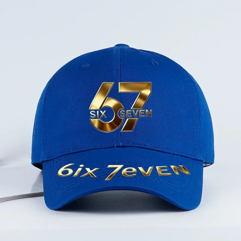 67 Six Seven Gold Letter Print Baseball Cap Adjustable Daily Wear Streetwear Hat For Trend Lovers