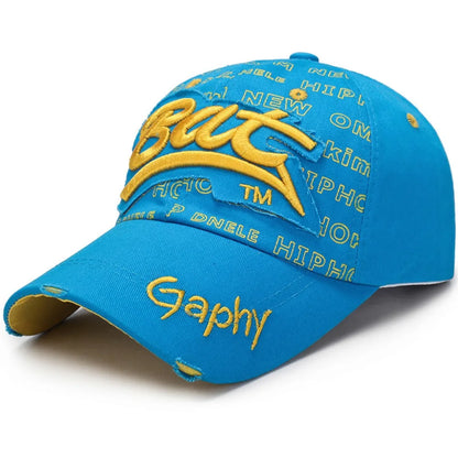 Versatile Broken Hole BAT Embroidery Adjustable Peaked Cap Casual Sunscreen Hats Outdoor Sports