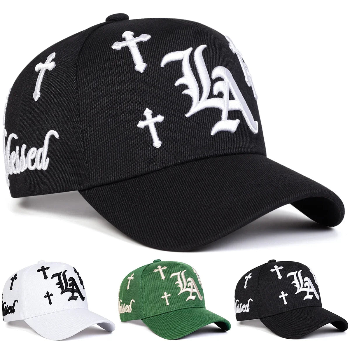 Unisex Gothic LA Cross Embroidery Baseball Caps Spring Autumn