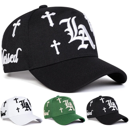 Unisex Gothic LA Cross Embroidery Baseball Caps Spring Autumn