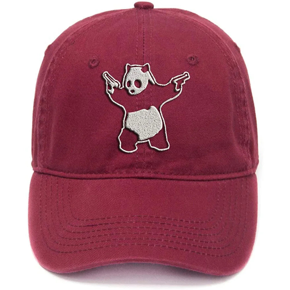 Lyprerazy Panda with Gun Washed Cotton Men Women Unisex Hip Hop Cool Flock Printing Baseball Cap
