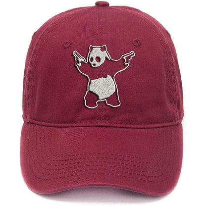 Lyprerazy Panda with Gun Washed Cotton Men Women Unisex Hip Hop Cool Flock Printing Baseball Cap