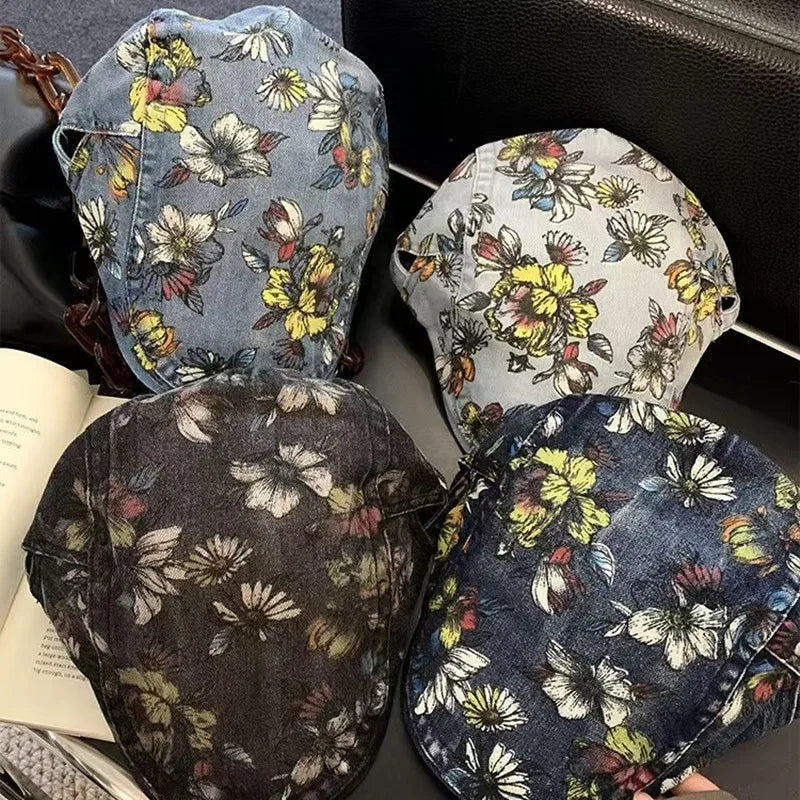 Four Seasons Cotton Flower Print Newsboy Caps