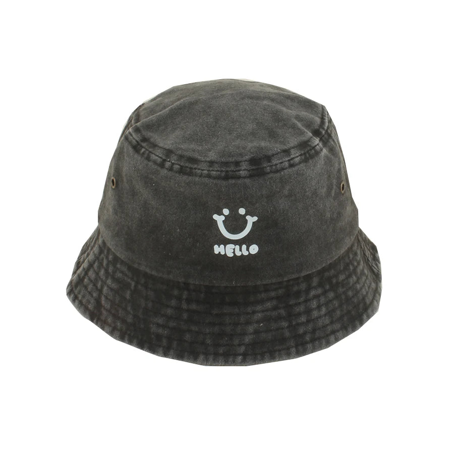 Baby Summer Sun Hat Kids Cartoon Smiling Face Hello Letter Bucket Hat