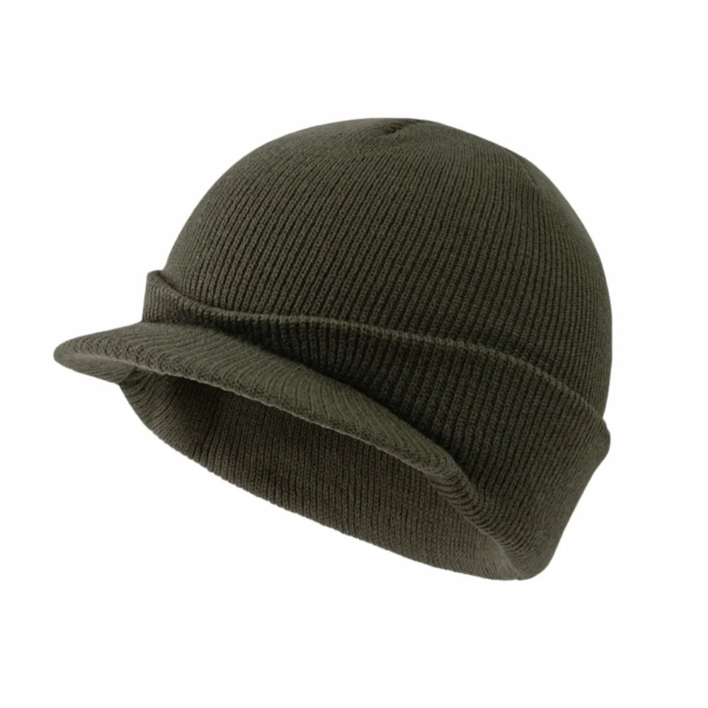 Solid Color Short Brim Beanie Cap Therma Soft Add Plush Lined Hat Outdoor