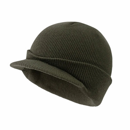 Solid Color Short Brim Beanie Cap Therma Soft Add Plush Lined Hat Outdoor