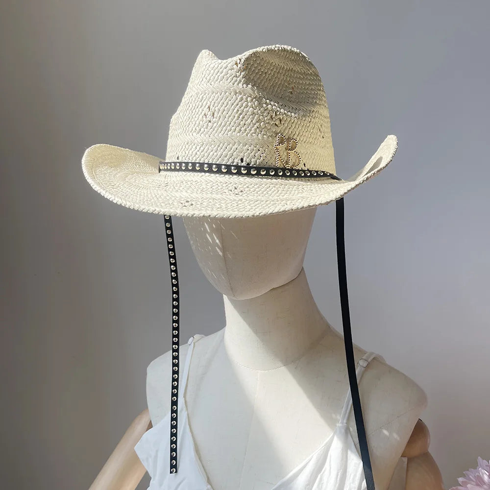 2026 New Cowboy Straw Hat, Wide Brim Western Sun Cap