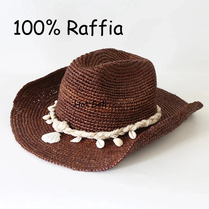 Summer Raffia Wide Brim Cowboy Hat Outdoor