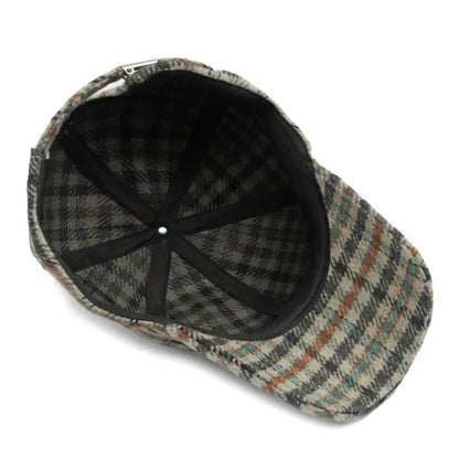 Elegant Plaid Fleece Baseball Cap Thick Warm Casual British Retro