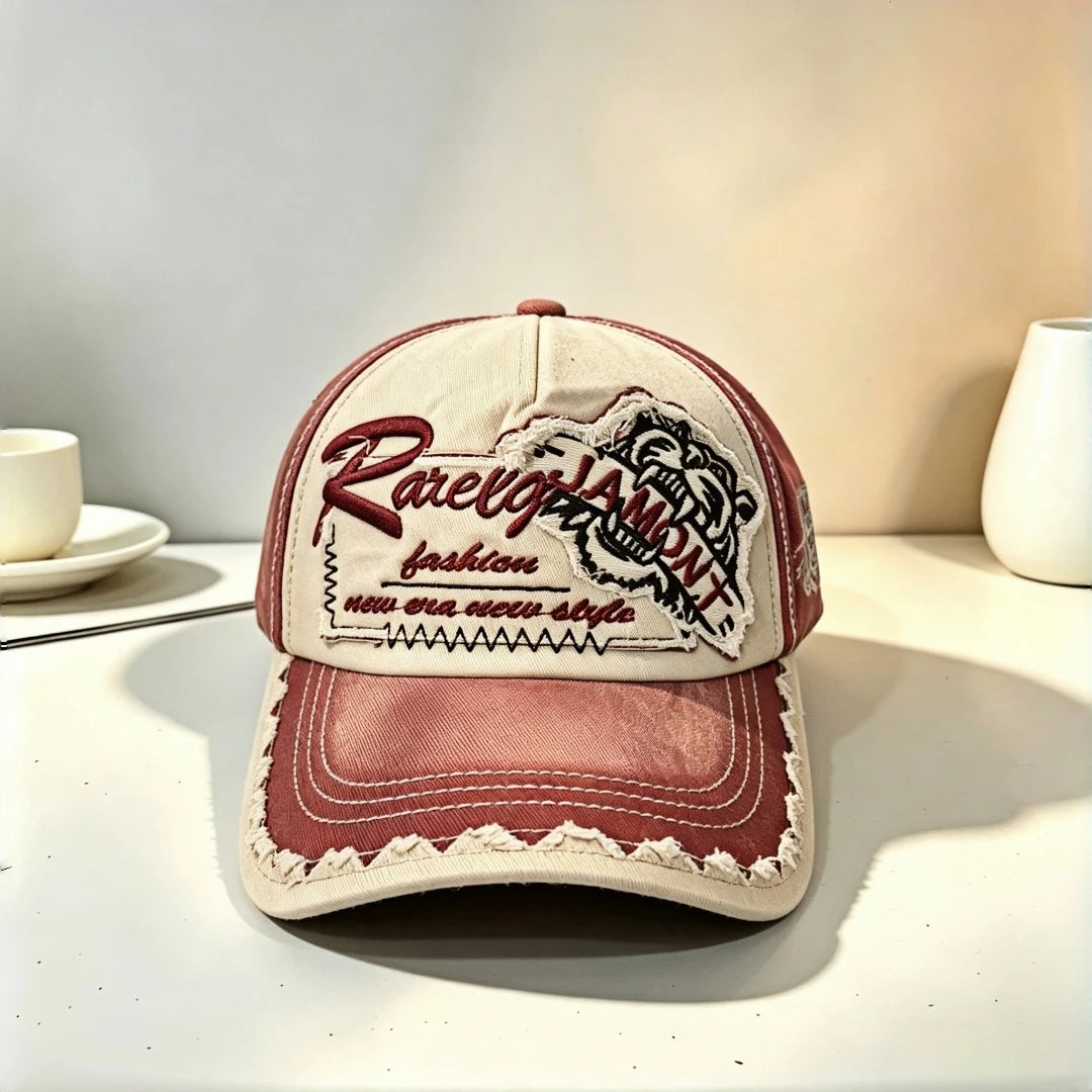 Vintage Frayed Edge Embroidery Baseball Cap