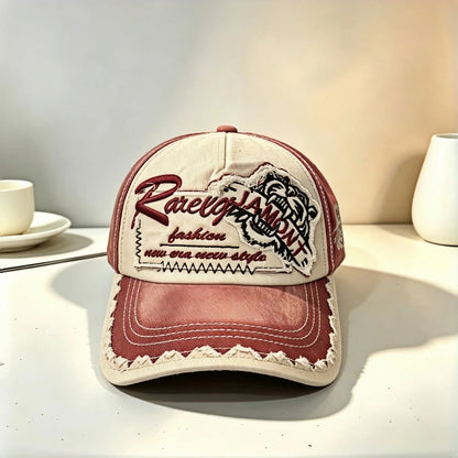 Vintage Frayed Edge Embroidery Baseball Cap