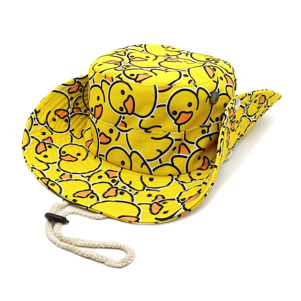 Cartoon Patterned Yellow Duck Printed Sun Hat