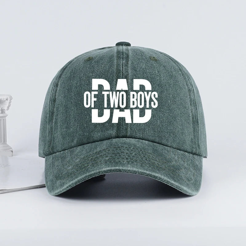Retro Double Boy Dad Print Washed Baseball Cap