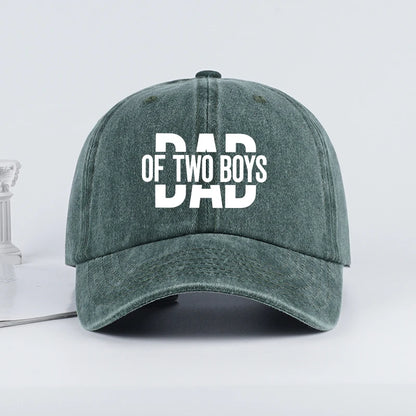 Retro Double Boy Dad Print Washed Baseball Cap