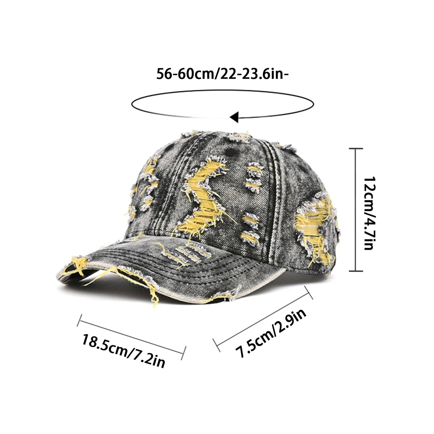 Unisex Retro Frayed Denim Cap Travel UV Protection Adjustable Distressed Colorful Baseball Cap