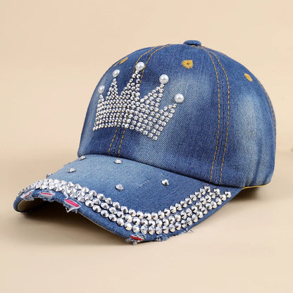 Baseball Cap Women Retro Street Crown Beads Denim