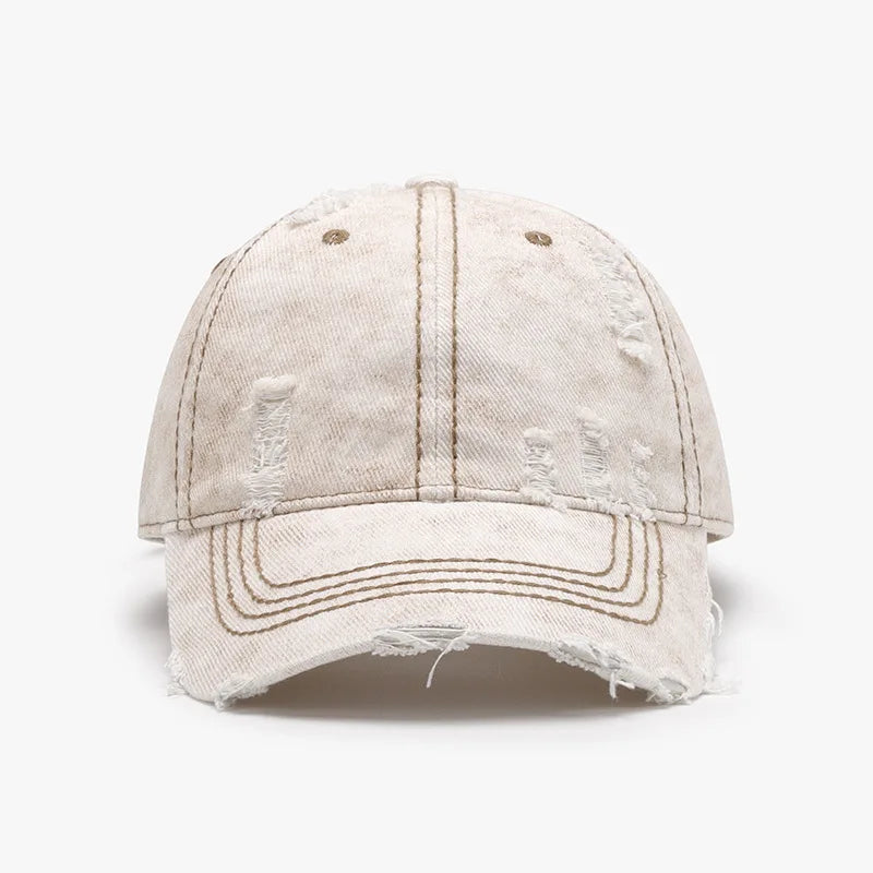 Women Men Baseball Cap Denim Cotton Faded Distressed Ripped Caps