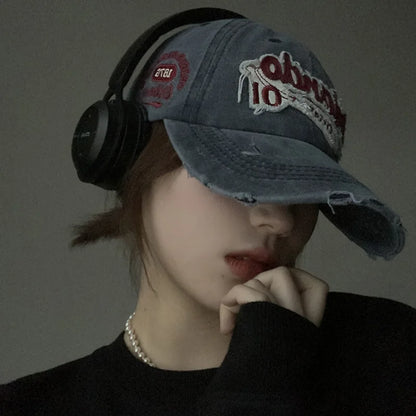 Vintage Vintage Washed Denim Baseball Cap, Big Head Circumference for Women