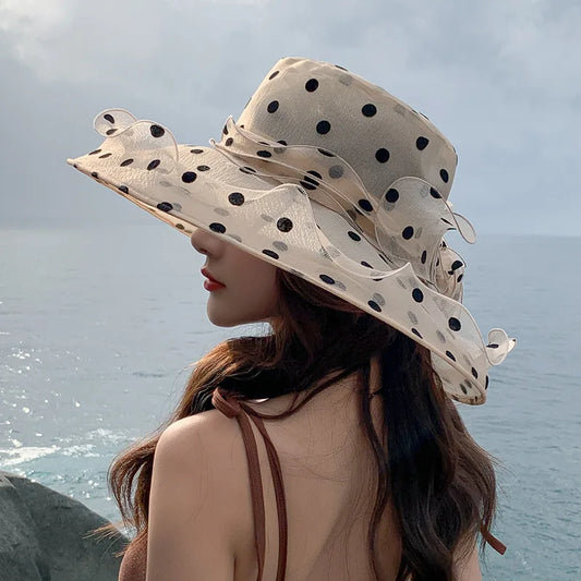 Unique Design Organza Sun Hats For Women Wide Brim