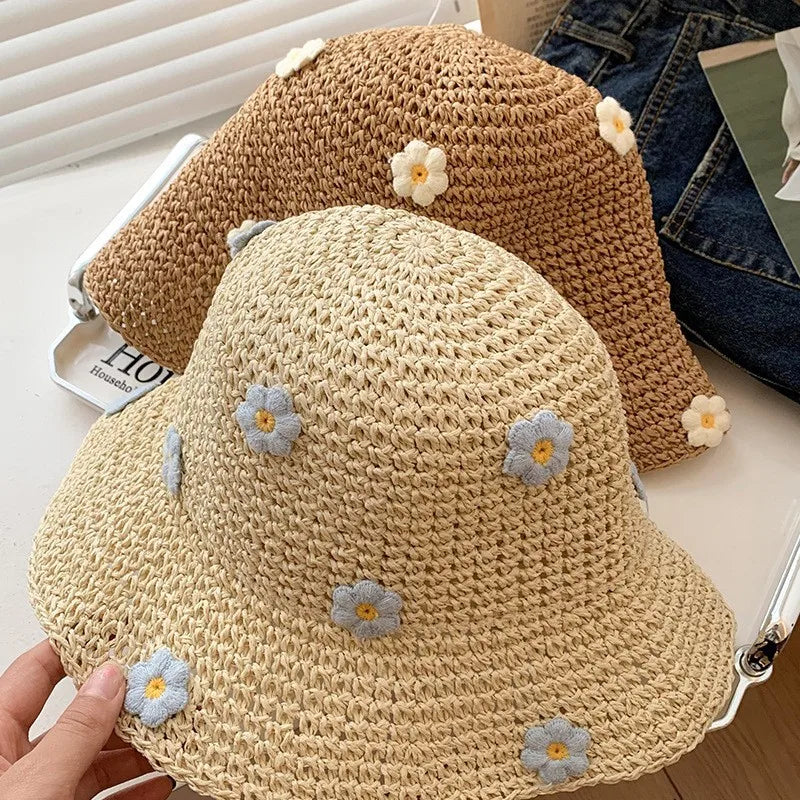 Woven Flower Decoration Fisherman Hat