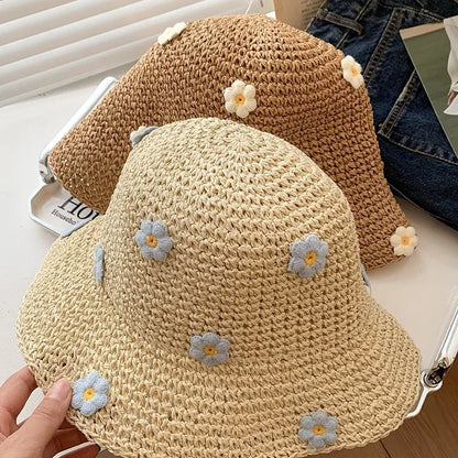 Woven Flower Decoration Fisherman Hat