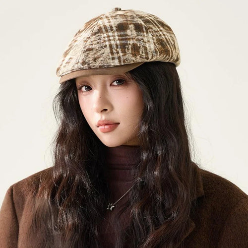 Retro Distressed Design Plaid Beret Hats Fashion Forward Cap
