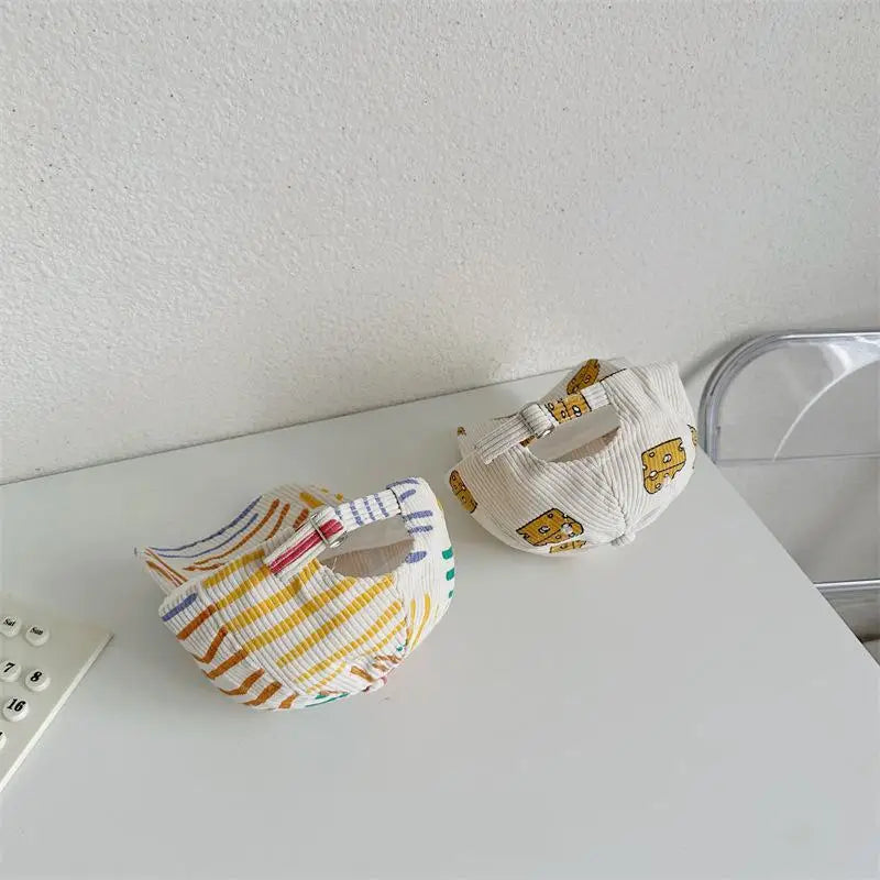 Spring Autumn Boy Children Corduroy Colorful Striped Baseball Cap