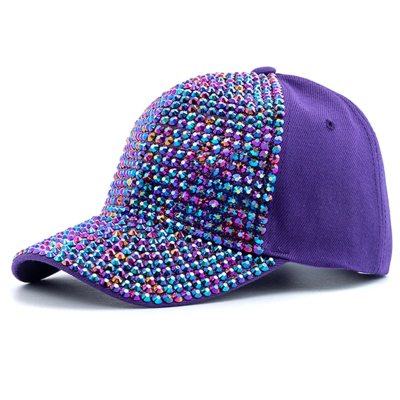 Women Diamond Inlay Cap Simple Plain Baseball Cap Female
