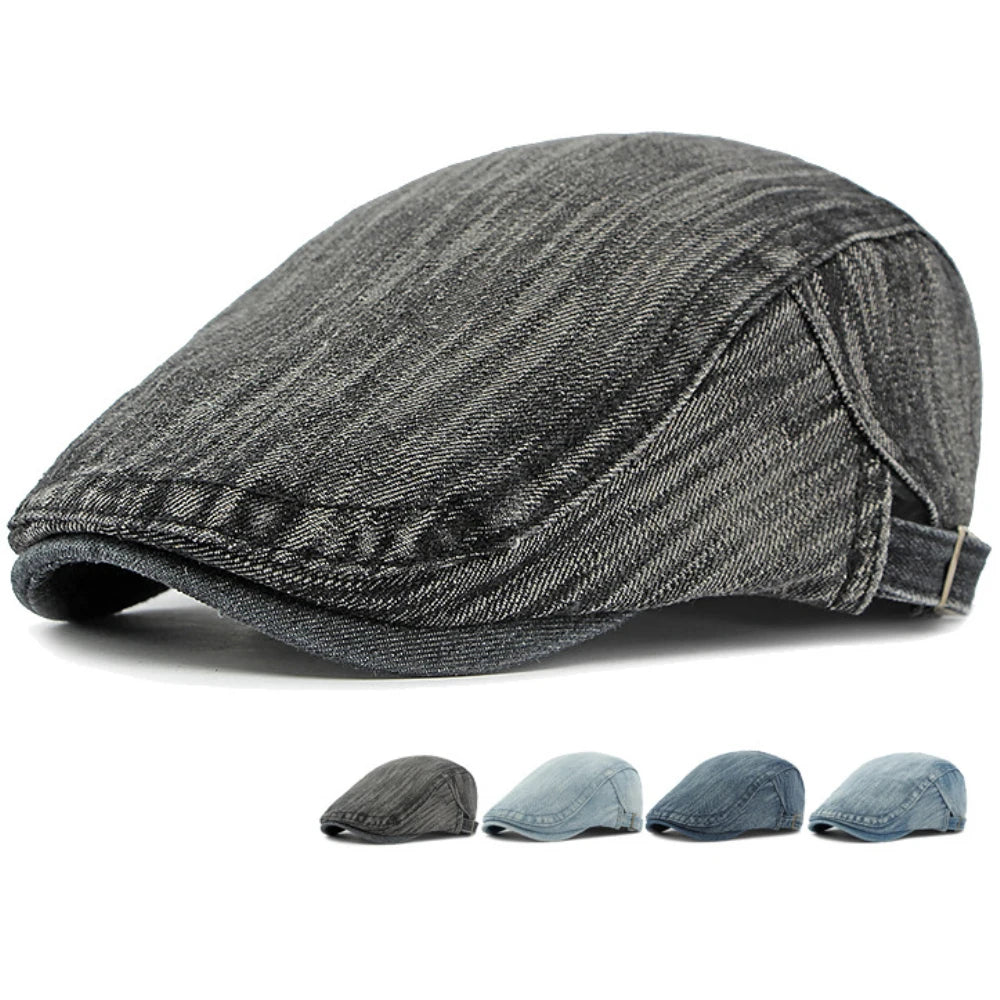 Male Female Retro Artist Painter Beret Hat Spring Summer Cotton Denim Beret Cap