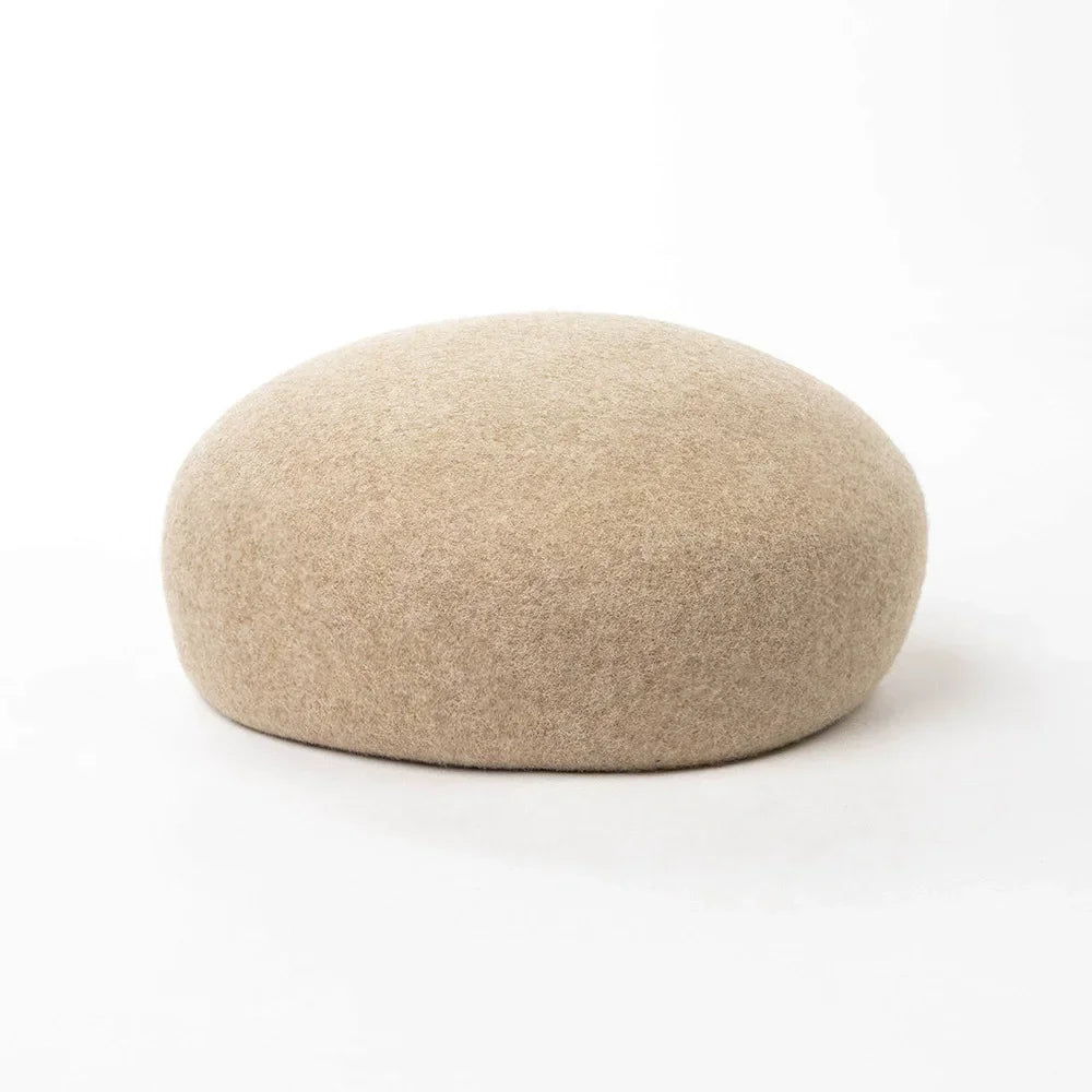 Women Wool Felt Berets Hat Vintage Hard Top Concave Top Fedoras Hats