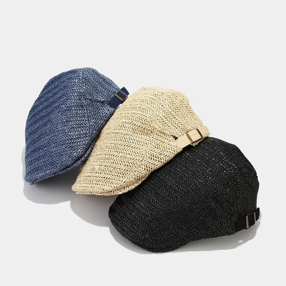 Casual Hollow Straw Beret Flat Vacation Straw Newsboy Cap