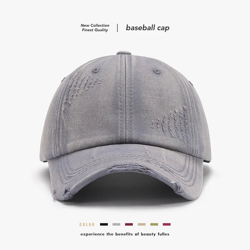 Washed Distressed Spring/Summer Soft-Top Coated Plain Baseball Cap