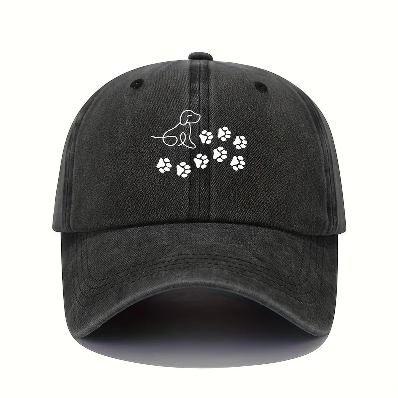 Baseball Cap Suitable for Both Men and Women, Cute Dog with Paw Print Pattern