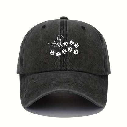 Baseball Cap Suitable for Both Men and Women, Cute Dog with Paw Print Pattern