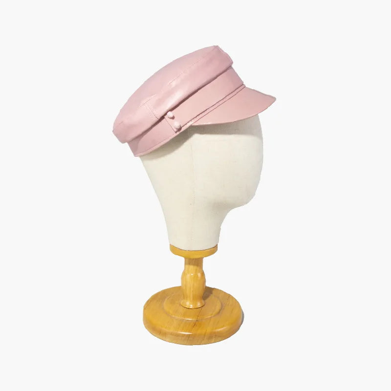 PU Leather Newsboy Caps Flat Top Navy Cap