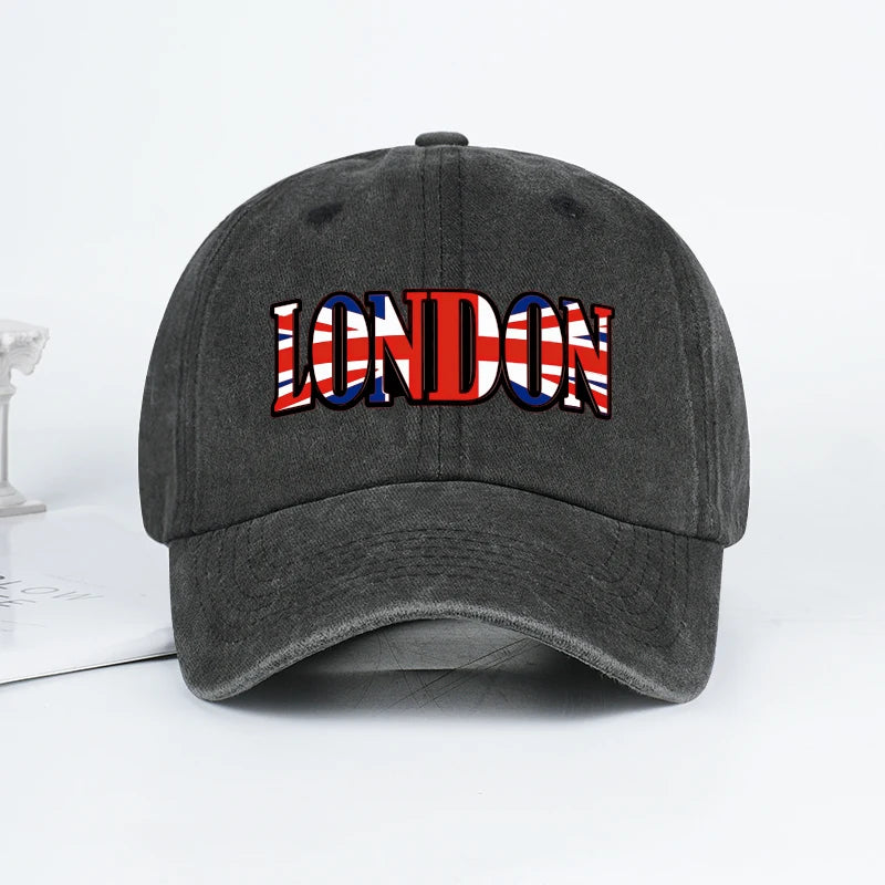 "London" UK Flag Print Washed Baseball Cap