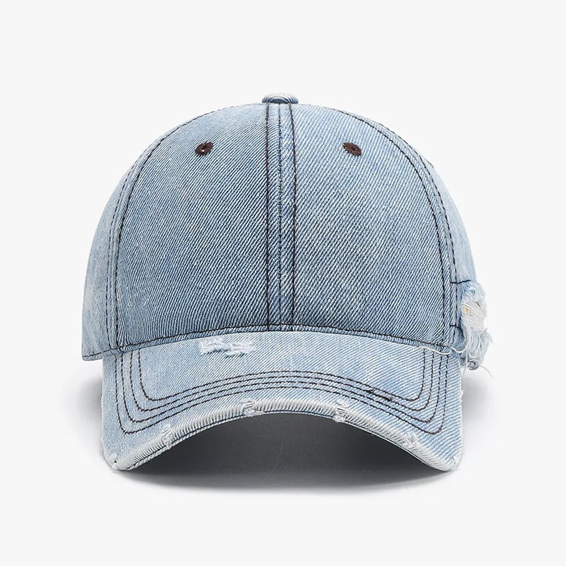Denim Baseball Cap For Men Cotton Hats Distressed Ripped Large Caps