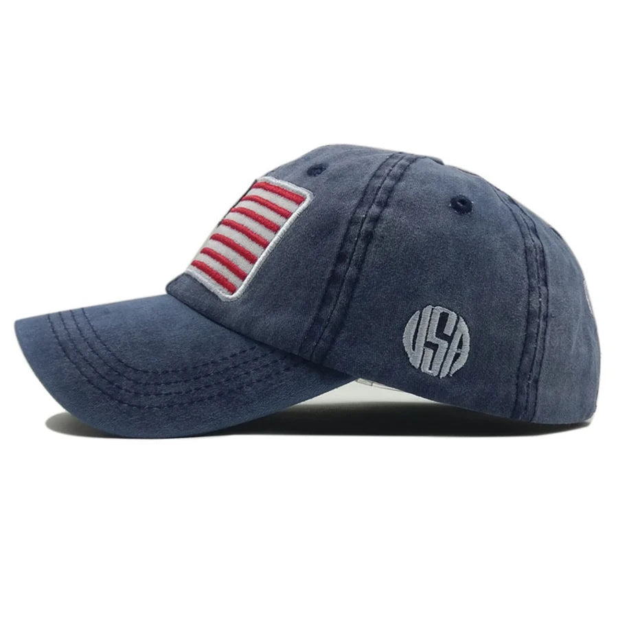 USA Flag Men's Baseball Cap Retro Embroidery Washed Cotton Dad Hats