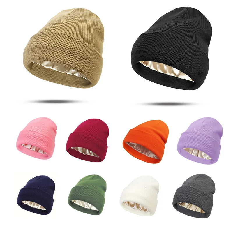 Winter Knit Beanies Satin Lined Winter Beanie For Women