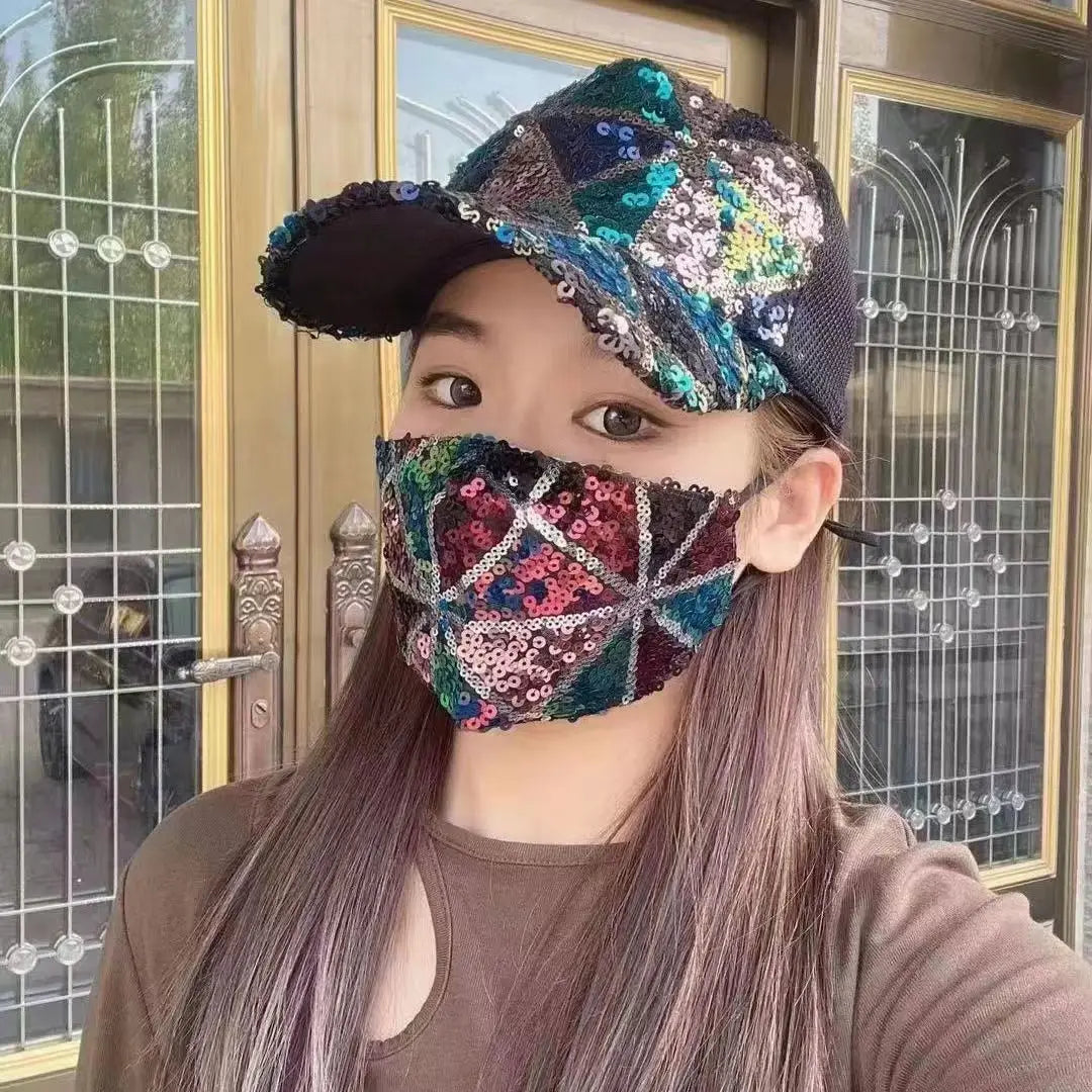 New Four Seasons Mesh Sequined Hat Female Breathable Sun Visor