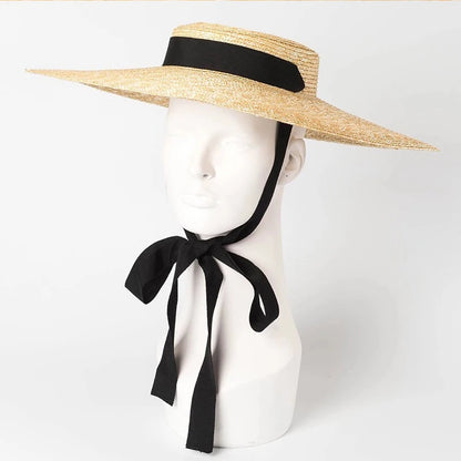 Summer Raffia Women Long Ribbon Wide Brim Beach Hat
