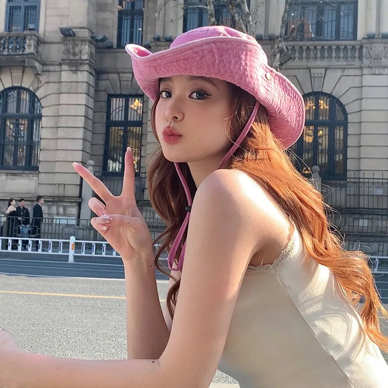 Cute Star Pink Bucket Hats Women Summer Outdoor