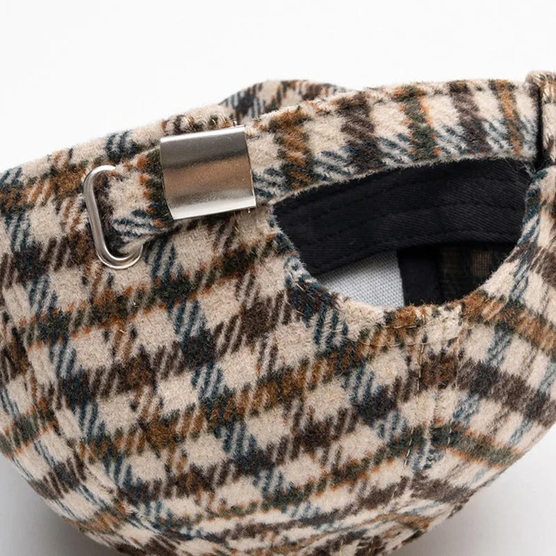 Elegant Plaid Fleece Baseball Cap Thick Warm Casual British Retro