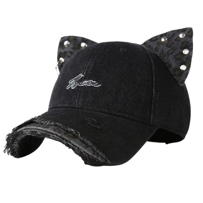Y2K Cat Ear Rivet Leopard Baseball Hats