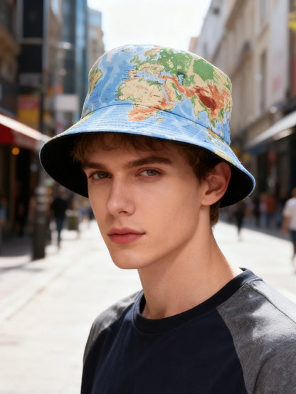 1PC Global Map Fisherman Hat